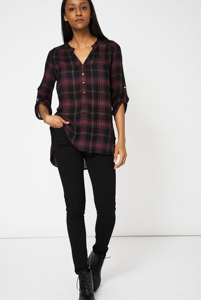 Plaid Pattern See-Through Shirt Ex-Branded