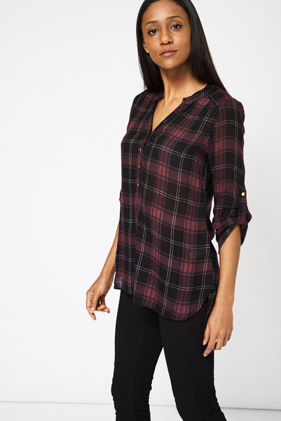 Plaid Pattern See-Through Shirt Ex-Branded