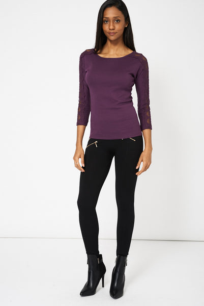 Purple Lace Detail Sleeve Top Ex-Branded