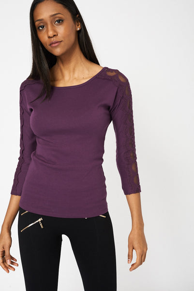 Purple Lace Detail Sleeve Top Ex-Branded