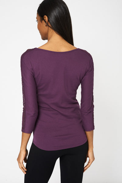 Purple Lace Detail Sleeve Top Ex-Branded