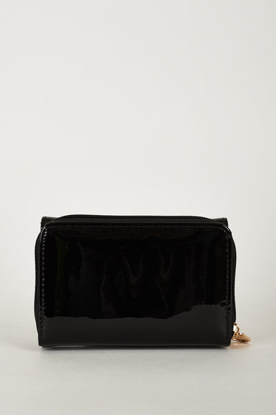 Small Cute Black Patent Purse Wallet With Metal Details