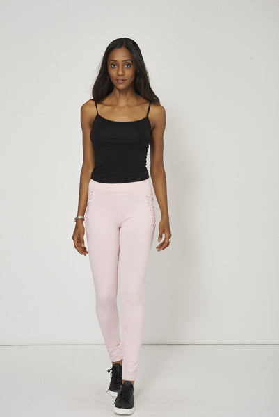 Pink Lounge Wear Trousers With Ribbon Details