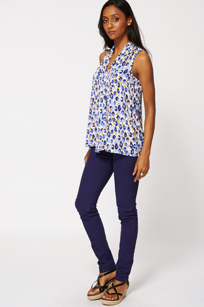 Abstract Pattern V Neck Top Ex-Branded