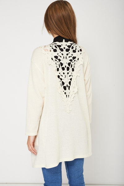 Cream Cardigan With Lace Fabric Design