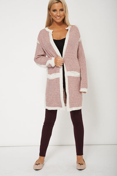 Fashionable Long Sleeved Pink Cardigan