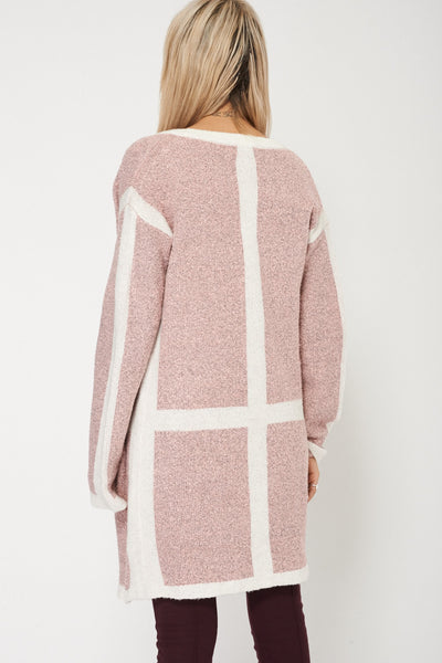 Fashionable Long Sleeved Pink Cardigan