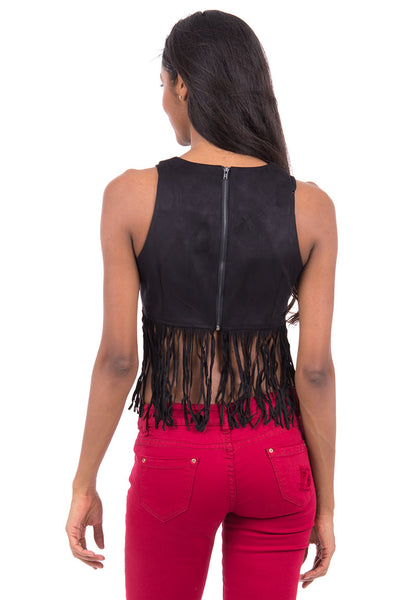 Faux Suede Crop Top With Fringe