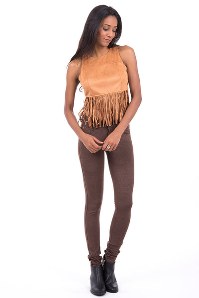 Faux Suede Crop Top With Fringe