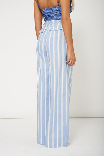 Women Blue Stripe Wide Leg Trouser Latest Range- Ex-Branded