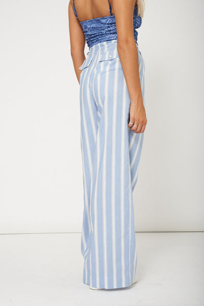 Women Blue Stripe Wide Leg Trouser Latest Range- Ex-Branded