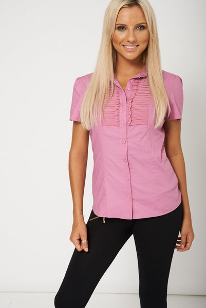 Women Pink Front Ruffle Shirt Cotton Rich Available In Plus Sizes