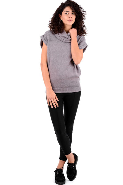 Knitted Cowl Neck Short Sleeve Jumper