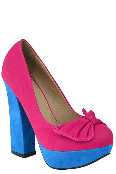 Faux Suede Court Shoe With Bow