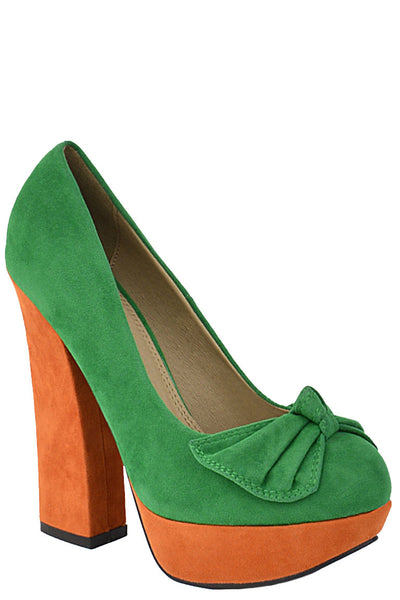 Faux Suede Court Shoe With Bow