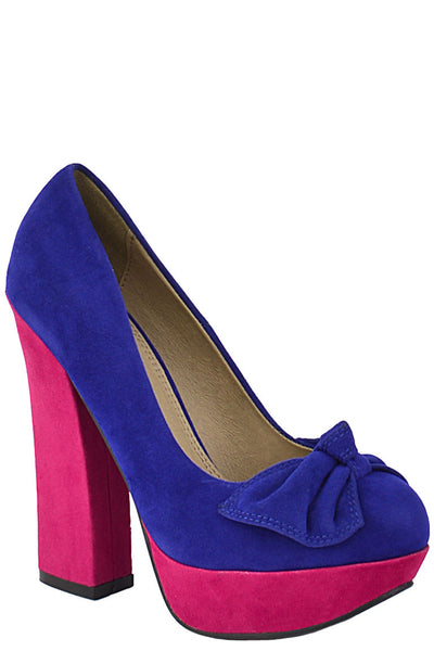 Faux Suede Court Shoe With Bow