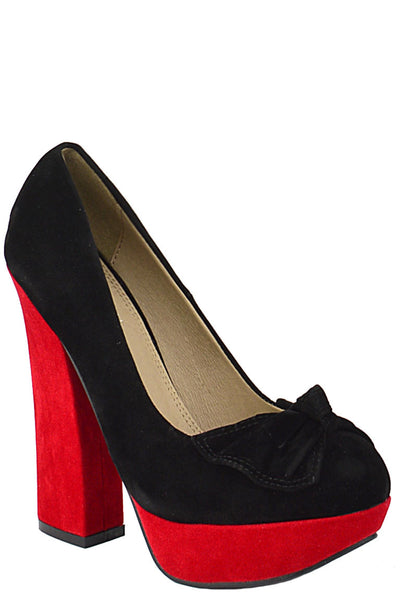 Faux Suede Court Shoe With Bow