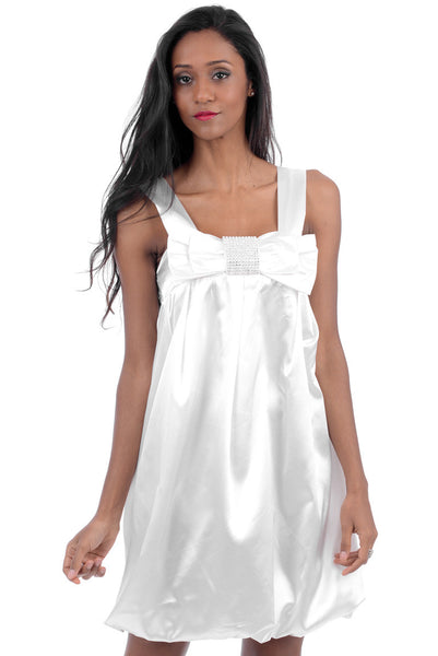 White Silk Look Bow Dress