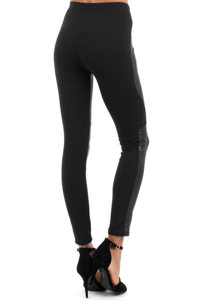 Wet Look Leggings with Lace Panels