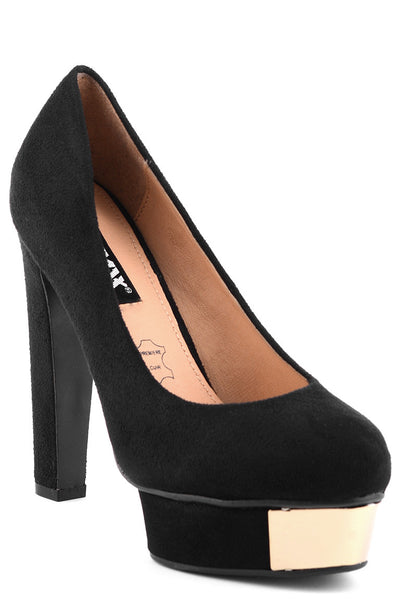 Faux Suede Platform Court Shoe With Metal Plate