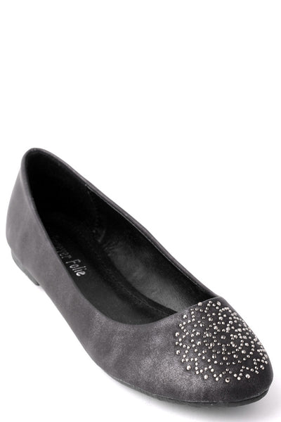 Flat Pumps with Diamante Pattern Toe