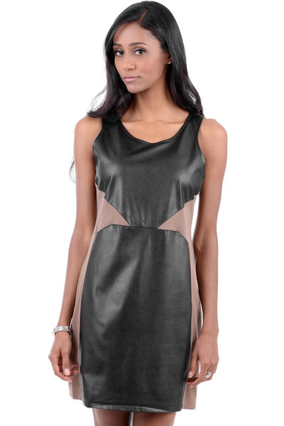 Sleeveless Dress With Faux Leather Panel