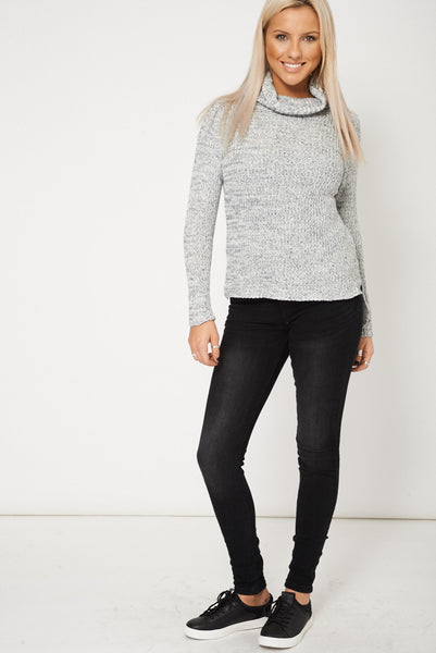 Ribbed Cowl Neck Knit Jumper