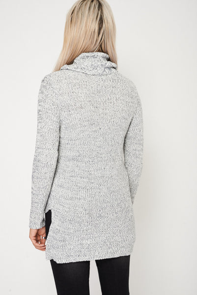 Ribbed Cowl Neck Knit Jumper