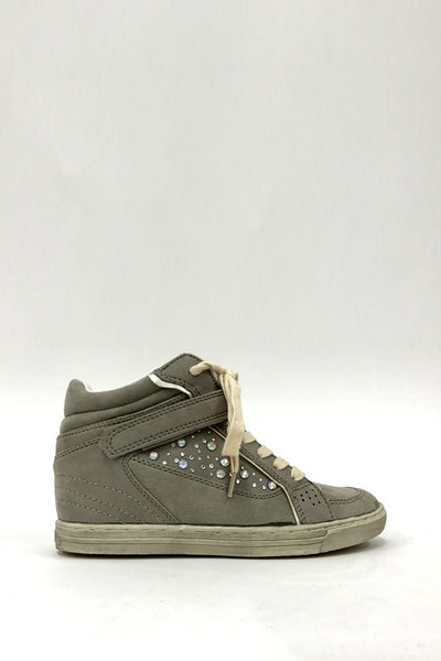 Grey Diamante Wedge High Top Trainer