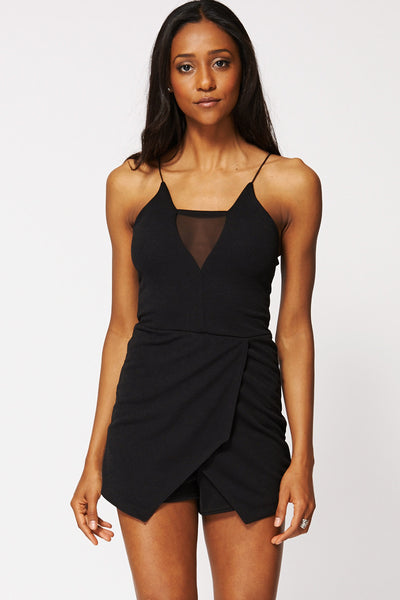 Black Strappy Playsuit With Mesh Trim Ex-Branded