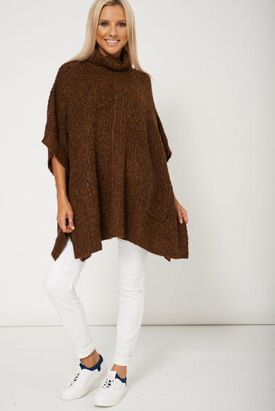 Women Wide Turtle Neck Brown Poncho Ex-Branded