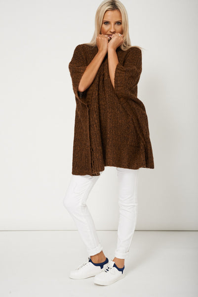 Women Wide Turtle Neck Brown Poncho Ex-Branded