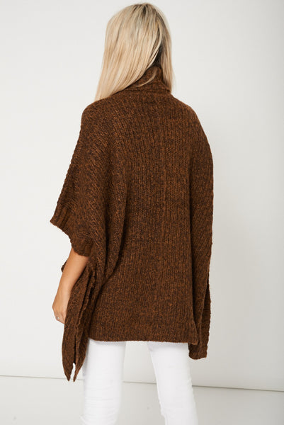 Women Wide Turtle Neck Brown Poncho Ex-Branded