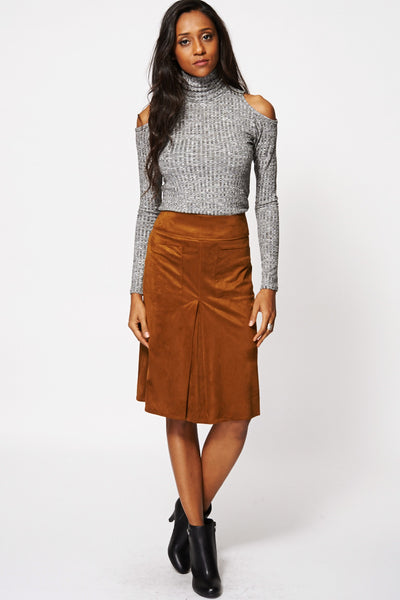 Suedette Single Pleat A-Line Skirt