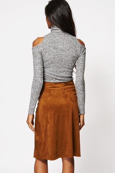 Suedette Single Pleat A-Line Skirt