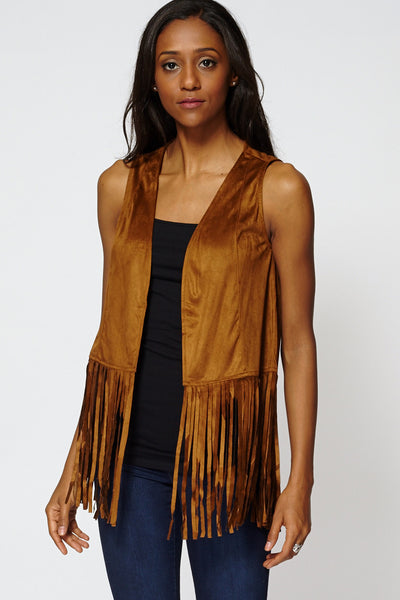 Faux Suede Fringe Waistcoat Gilet