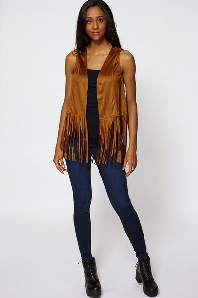 Faux Suede Fringe Waistcoat Gilet