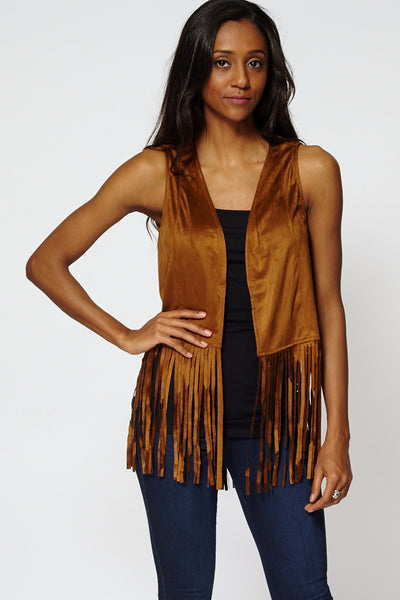 Faux Suede Fringe Waistcoat Gilet