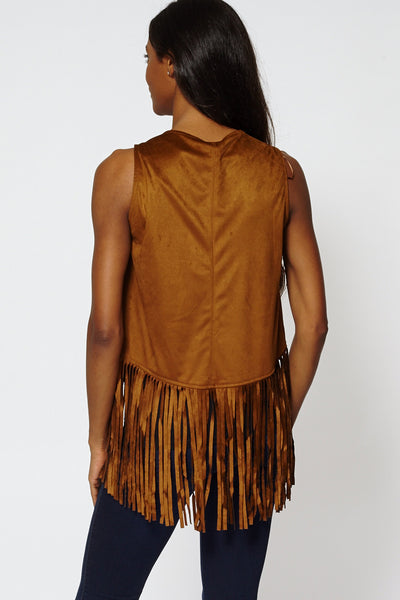 Faux Suede Fringe Waistcoat Gilet