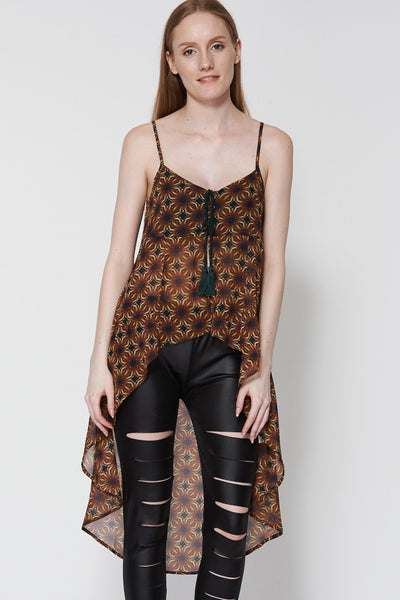 Abstract Print Camisole Top with Long Back