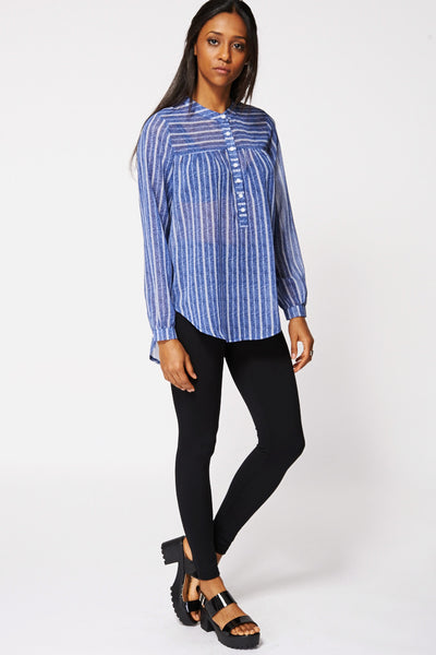 Stripe Sheer Dip Hem Blouse