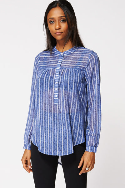 Stripe Sheer Dip Hem Blouse