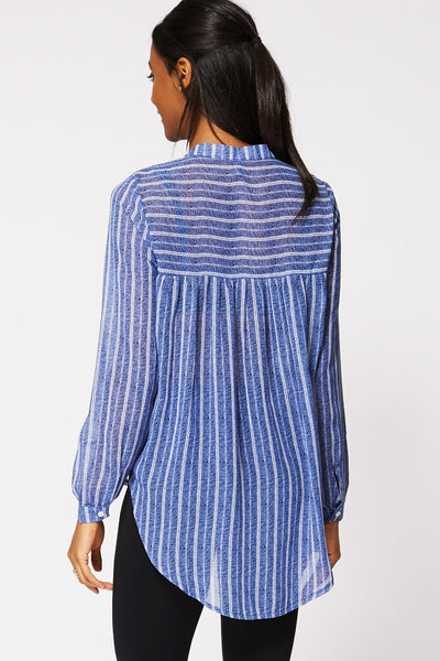 Stripe Sheer Dip Hem Blouse