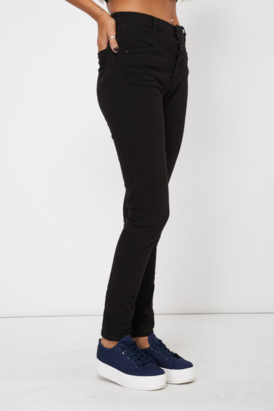 Black Skinny Jeans With Button Detail