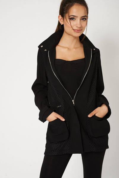 Cut Out Design Concealed Zip Jacket