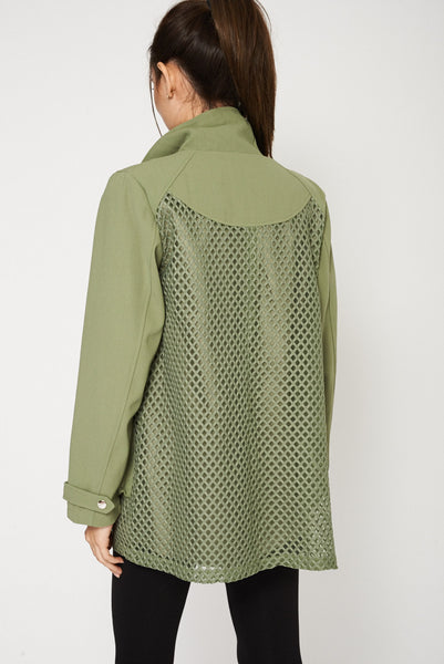 Green Cut Out Design Concealed Zip Jacket