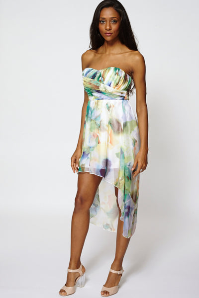 Ruched Top Dipped Hem Floral Dress