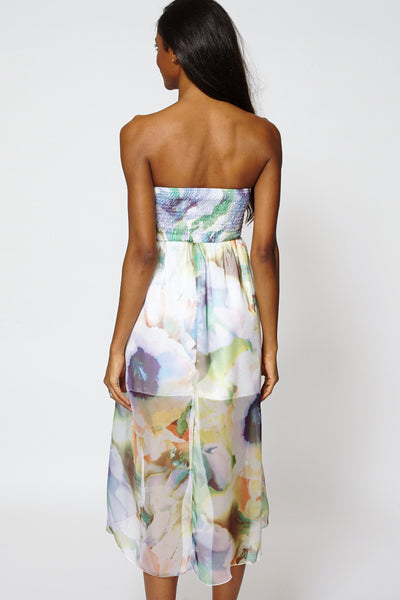 Ruched Top Dipped Hem Floral Dress