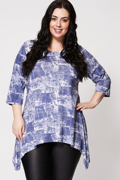 Denim Print 3/4 Sleeve Top