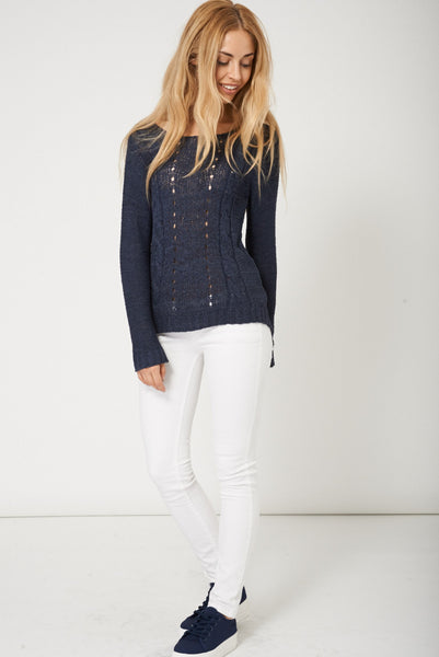 Lovely Cable Knit Navy Sweater